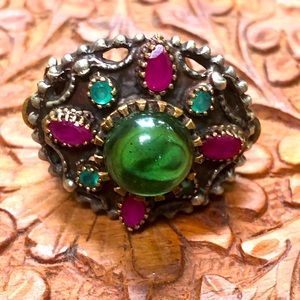 Sterling Silver and Rubies, Emerald ring